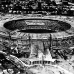 World Cup Finals, 1950. Brazil. Rio De Janeiro. Aerial view of the gigantic Maracana Stadium still under construction for the 1950 World Cup finals.