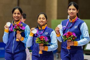 Ramita Jindal, Mehuli Ghosh and Ashi Chouksey on Day 1 of Hangzhou Asian Games